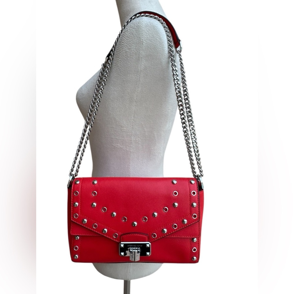 Michael Kors Kinsley Red Leather Studded Crossbody - Picture 4 of 17